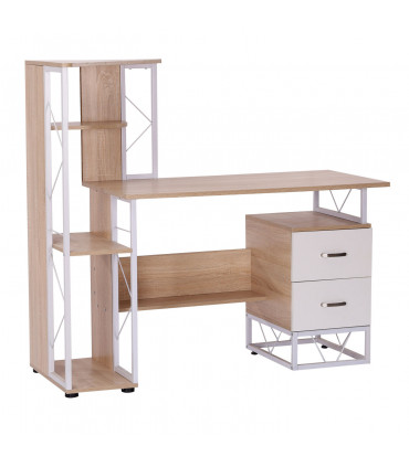 Workstation Computer Writing Desk W/2 Drawers Multi-Shelves-Oak/White