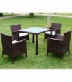 5 Piece Outdoor Dining Set with Cushions Poly Rattan Brown