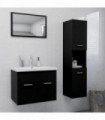 Bathroom Furniture Set Black Engineered Wood