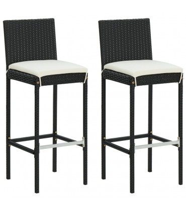 Garden Bar Stools with Cushions 2 pcs Black Poly Rattan