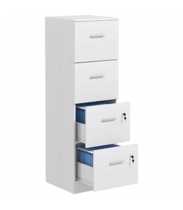 HOMCOM 4 Drawer File Cabinet Locking Filing Cabinet for A4, Ash Wood-Effect