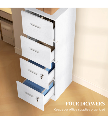 HOMCOM 4 Drawer File Cabinet Locking Filing Cabinet for A4, Ash Wood-Effect