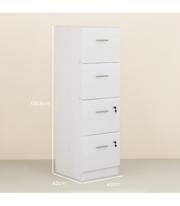 HOMCOM 4 Drawer File Cabinet Locking Filing Cabinet for A4, Ash Wood-Effect
