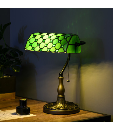 HOMCOM Stained Glass Table Lamp, for Bedroom Bedside, Bulb not Included