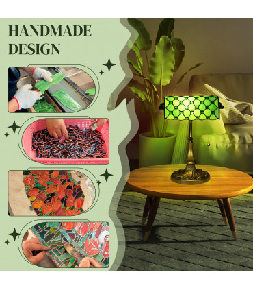 HOMCOM Stained Glass Table Lamp, for Bedroom Bedside, Bulb not Included