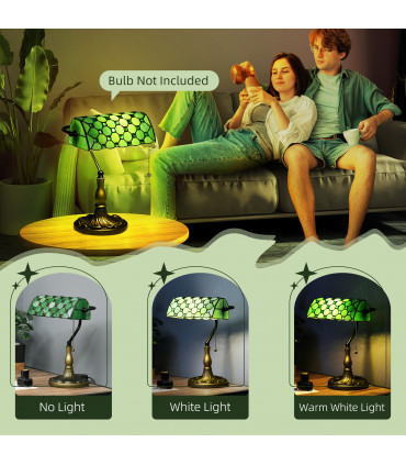 HOMCOM Stained Glass Table Lamp, for Bedroom Bedside, Bulb not Included