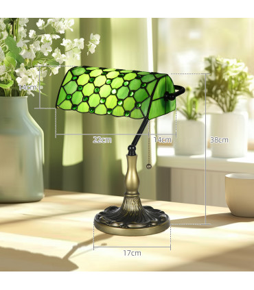 HOMCOM Stained Glass Table Lamp, for Bedroom Bedside, Bulb not Included