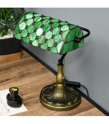 HOMCOM Stained Glass Table Lamp, for Bedroom Bedside, Bulb not Included