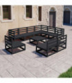 vidaXL 10 Piece Garden Lounge Set Black Solid Pinewood