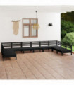 vidaXL 10 Piece Garden Lounge Set Black Solid Wood Pine