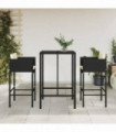 vidaXL 3 Piece Garden Bar Set with Cushions Black Poly Rattan
