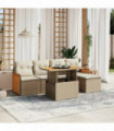 vidaXL 6 Piece Garden Sofa Set with Cushions Beige Poly Rattan