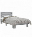 vidaXL Bed Frame Grey Sonoma 75x190 cm Small Single Engineered Wood and Metal
