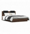 vidaXL Bed Frame with Headboard and LED Lights Brown Oak 135x190 cm Double