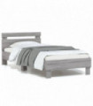 vidaXL Bed Frame with Headboard and LED Lights Grey Sonoma 90x190 cm Single