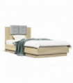 vidaXL Bed Frame with Headboard and LED Lights Sonoma Oak 75x190 cm Small Single