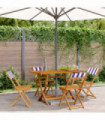vidaXL Folding Garden Chairs 4 pcs Blue and White Fabric and Solid Wood