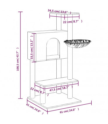 Cat Tree with Sisal Scratching Posts Light Grey 108.5 cm