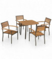 5 Piece Outdoor Dining Set Solid Acacia Wood and Steel