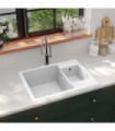 Kitchen Sink with Overflow Hole Double Basins White Granite
