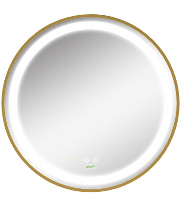 LED Bathroom Mirror Wall Mounted Round Vanity Mirror w/ Lights, Time Display