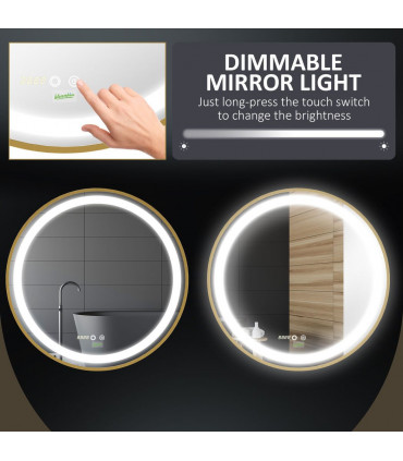 LED Bathroom Mirror Wall Mounted Round Vanity Mirror w/ Lights, Time Display