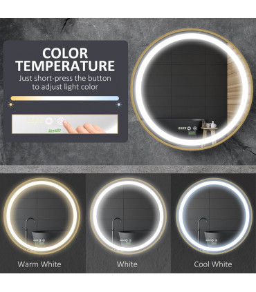 LED Bathroom Mirror Wall Mounted Round Vanity Mirror w/ Lights, Time Display