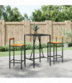 vidaXL 3 Piece Garden Bar Set Black Poly Rattan& Solid Wood Acacia