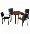 vidaXL 5 Piece Outdoor Dining Set Poly Rattan and Acacia Wood Black