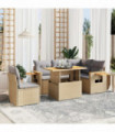 vidaXL 6 Piece Garden Sofa Set with Cushions Beige Poly Rattan