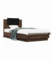 vidaXL Bed Frame with Headboard Brown Oak 75x190 cm Small Single Engineered Wood