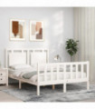 vidaXL Bed Frame with Headboard White Double Solid Wood
