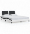 vidaXL Bed Frame with Headboard White and Black 160x200 cm Faux Leather