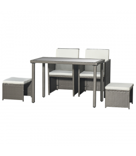 5 Pieces Rattan Garden Furniture Sofa Set w/ Table Chair Footrest Grey