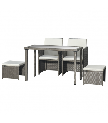 5 Pieces Rattan Garden Furniture Sofa Set w/ Table Chair Footrest Grey