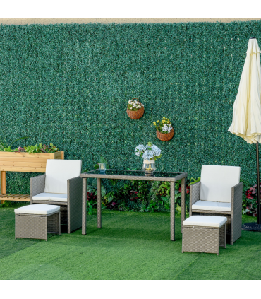 5 Pieces Rattan Garden Furniture Sofa Set w/ Table Chair Footrest Grey