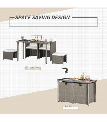 5 Pieces Rattan Garden Furniture Sofa Set w/ Table Chair Footrest Grey