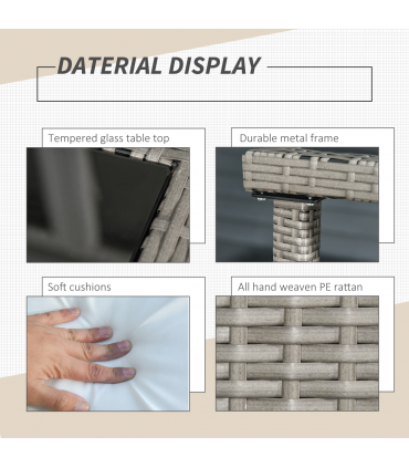 5 Pieces Rattan Garden Furniture Sofa Set w/ Table Chair Footrest Grey