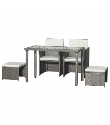 5 Pieces Rattan Garden Furniture Sofa Set w/ Table Chair Footrest Grey