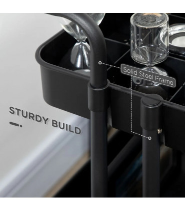 3-Tier Utility Cart, Serving Trolley with Mesh Baskets Removable Boxes, Black