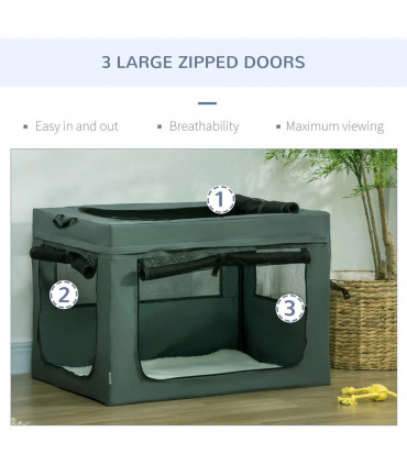 90cm Foldable Pet Carrier Bag Cat Bag w/ Cushion for Medium, Large Dogs - Grey