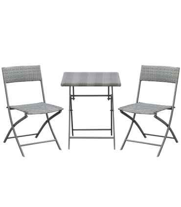 3PC   Bistro Set Rattan Furniture Garden Folding Chair Table Grey