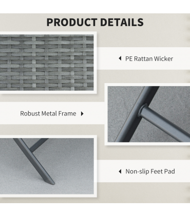 3PC   Bistro Set Rattan Furniture Garden Folding Chair Table Grey