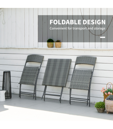 3PC   Bistro Set Rattan Furniture Garden Folding Chair Table Grey