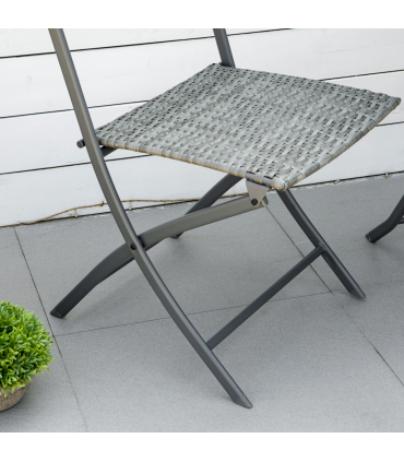 3PC   Bistro Set Rattan Furniture Garden Folding Chair Table Grey