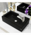 Basin with Faucet Hole Rectangular Ceramic Black 46x25.5x12 cm