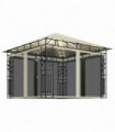 Gazebo with Mosquito Net&LED String Lights 3x3x2.73 m Cream