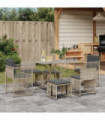 vidaXL 7 Piece Garden Dining Set with Cushions Light Grey Poly Rattan