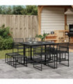 vidaXL 9 Piece Garden Dining Set Black Poly Rattan