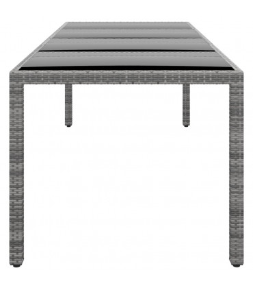 Garden Table 250x100x75 cm Tempered Glass and Poly Rattan Grey